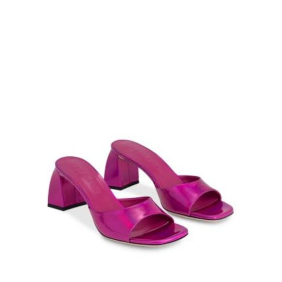 BY FAR Womens Pink Iridescent Romy Toe Block Heel Slip On Heeled Sandal 37